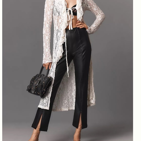 Maeve Pants - NWT Maeve by Anthropologie Split-Front Faux Black Leather Pull-on Pants Size M